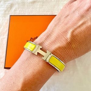 COPY - HERMES Enamel Clic Clac H Bracelet PM Chartreuse (Pale Yellow) Silver